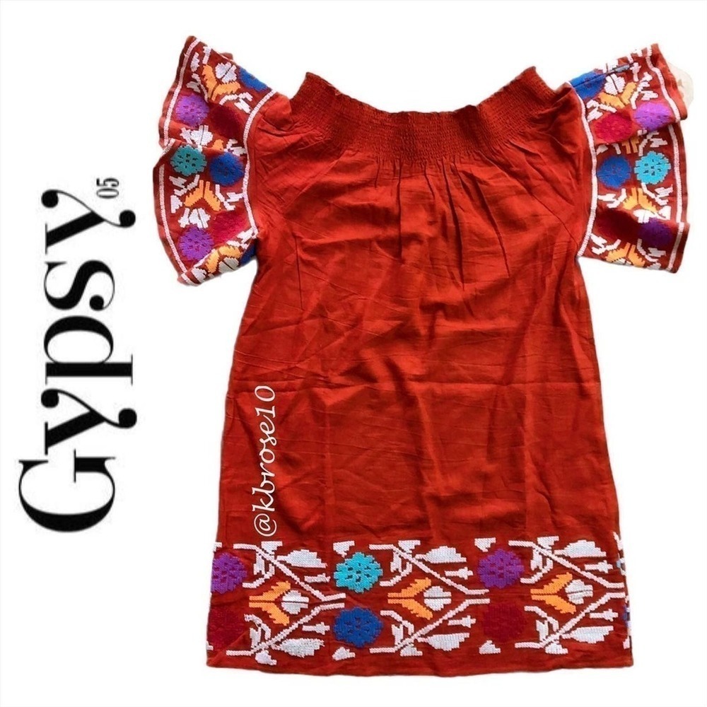Gypsy05 Bohemian Embroidered Short Sleeve Top Size Medium